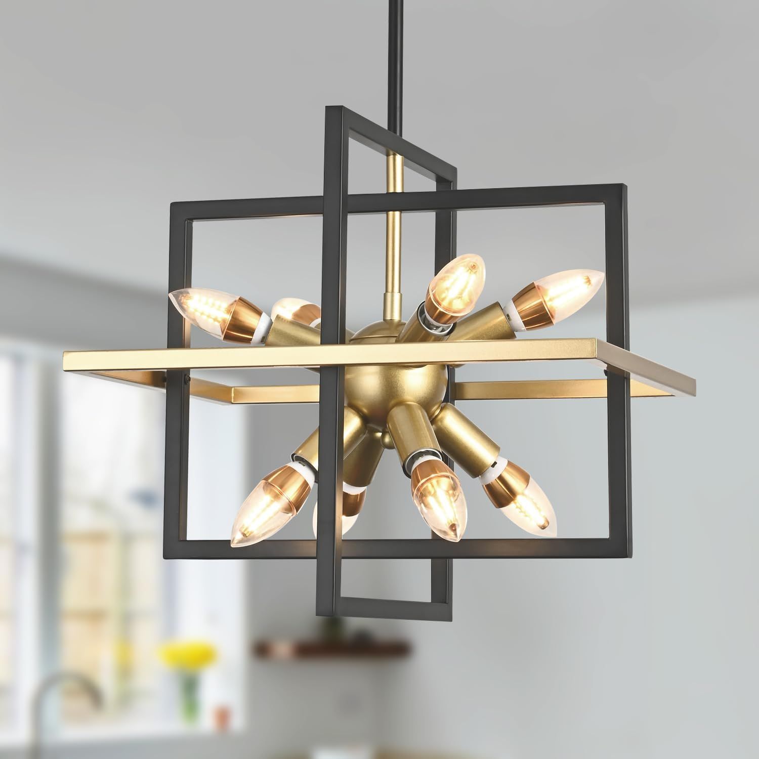 Modern Black and Gold Geometric 8-Light Chandelier