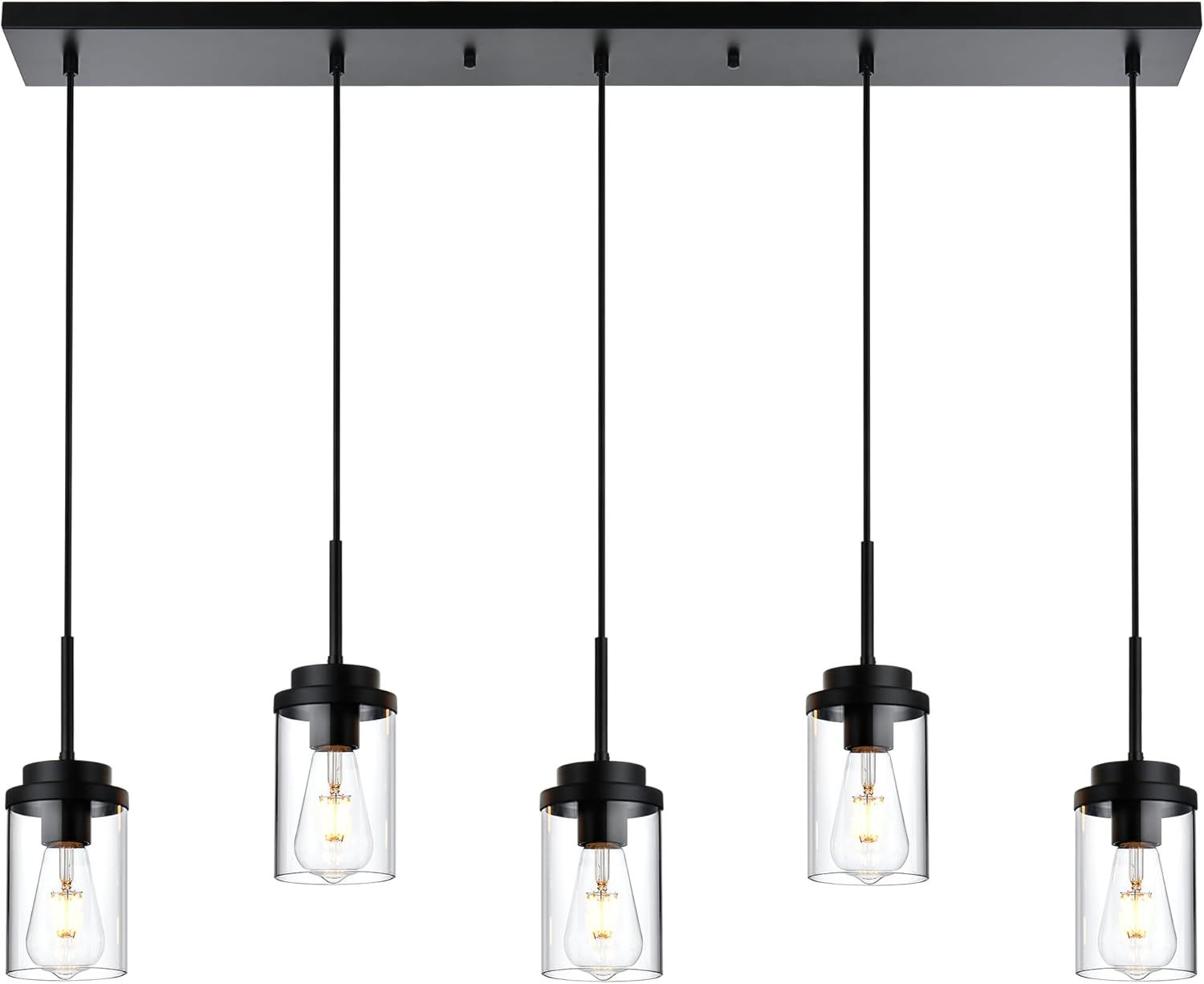 Black Metal and Clear Glass 5-Light Linear Chandelier