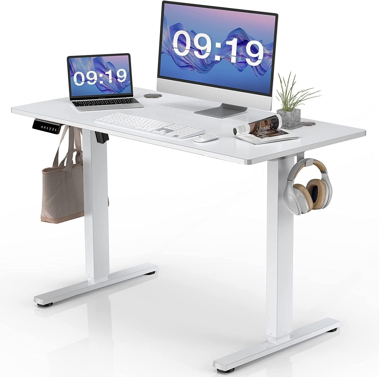 White Electric Height Adjustable Computer Gaming Desk