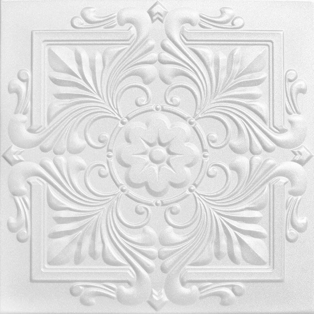 Victorian White Painted Foam Glue-Up Ceiling Tile, 20x20 Inch