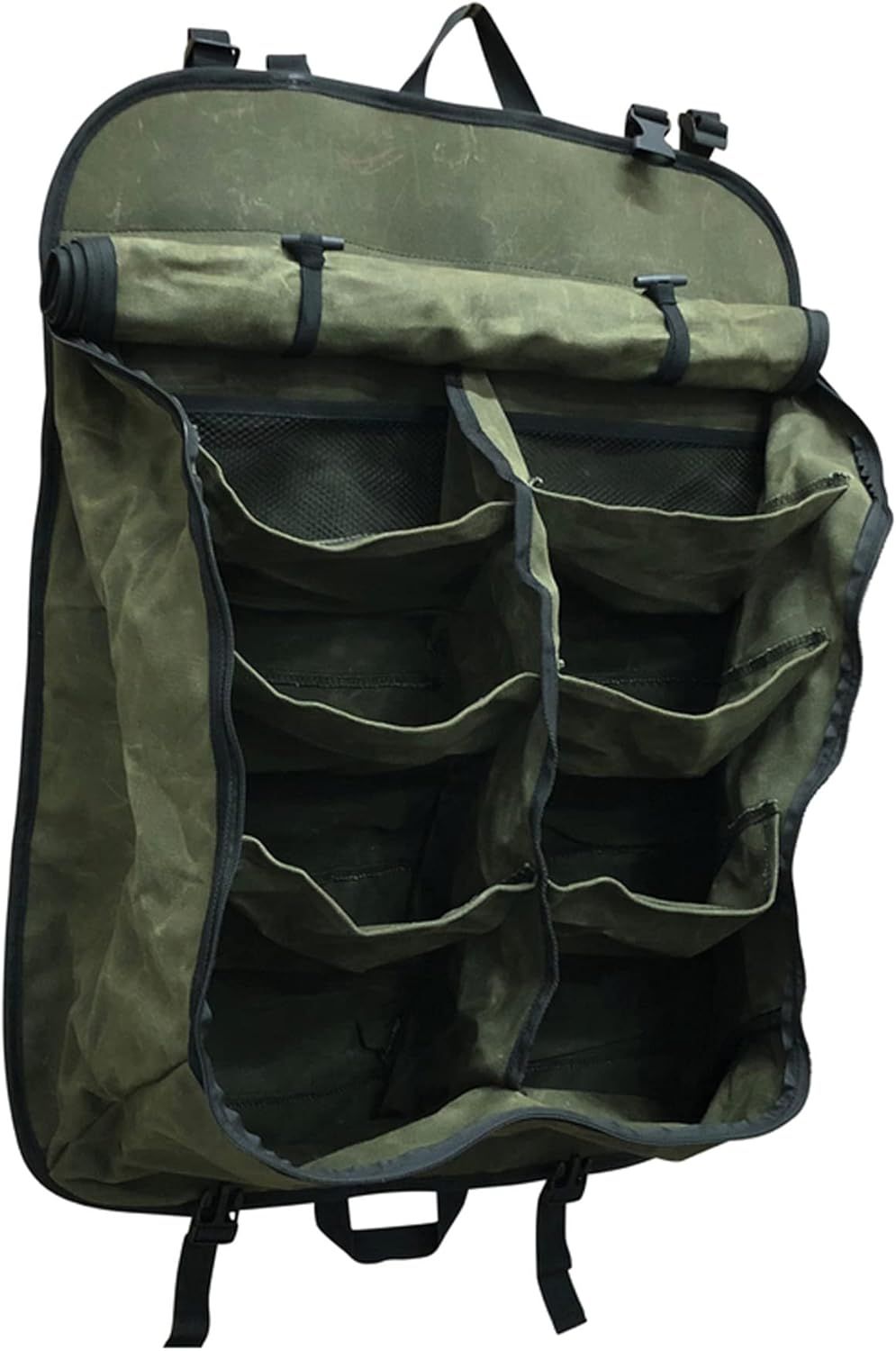 Green Waxed Canvas Camping Gear Storage Bag with 8 Pockets