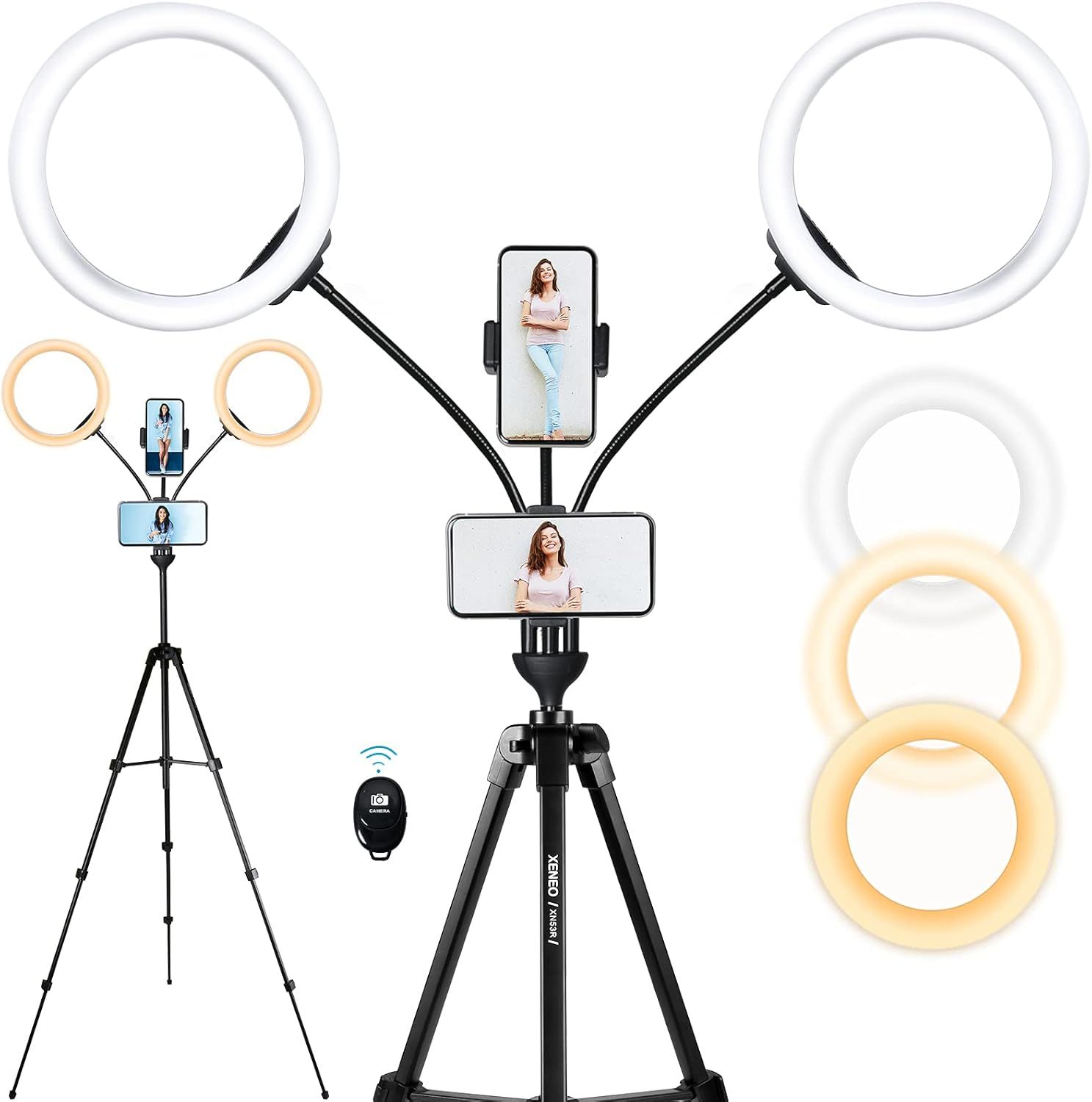 Dual 10'' LED Ring Light with Tripod Stand and Phone Holders