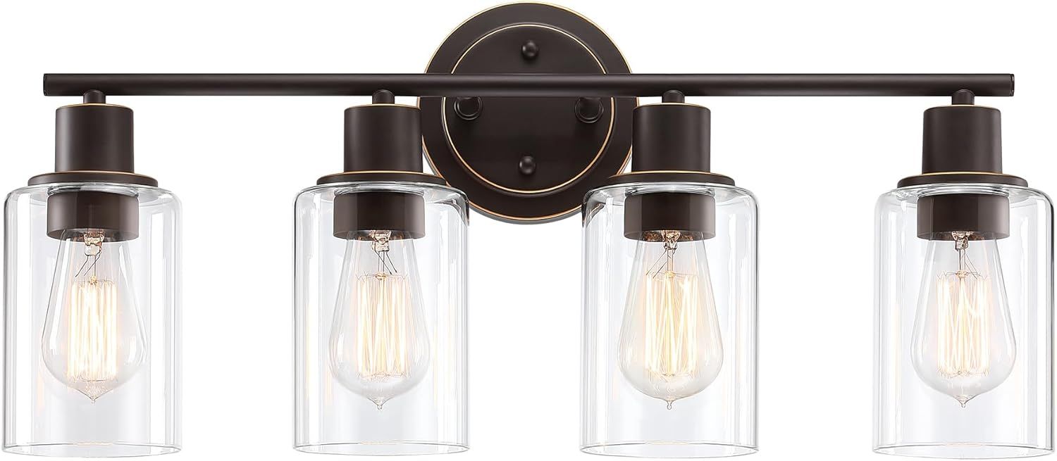 Oil Rubbed Bronze 4-Light Bathroom Vanity Fixture with Clear Glass Shades