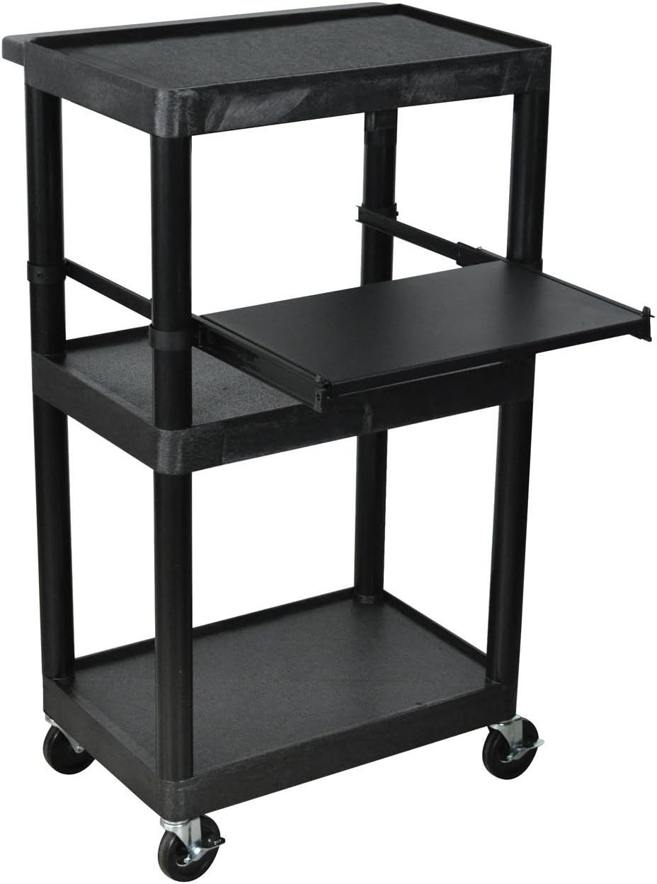 Luxor Black Three-Shelf AV Cart with Pullout Shelf