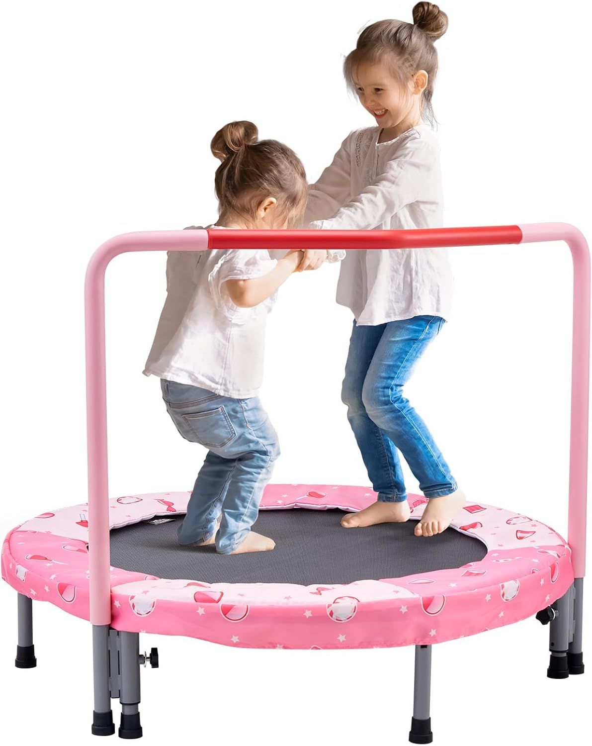 Pink Foldable Kids' Trampoline with Foam Handle