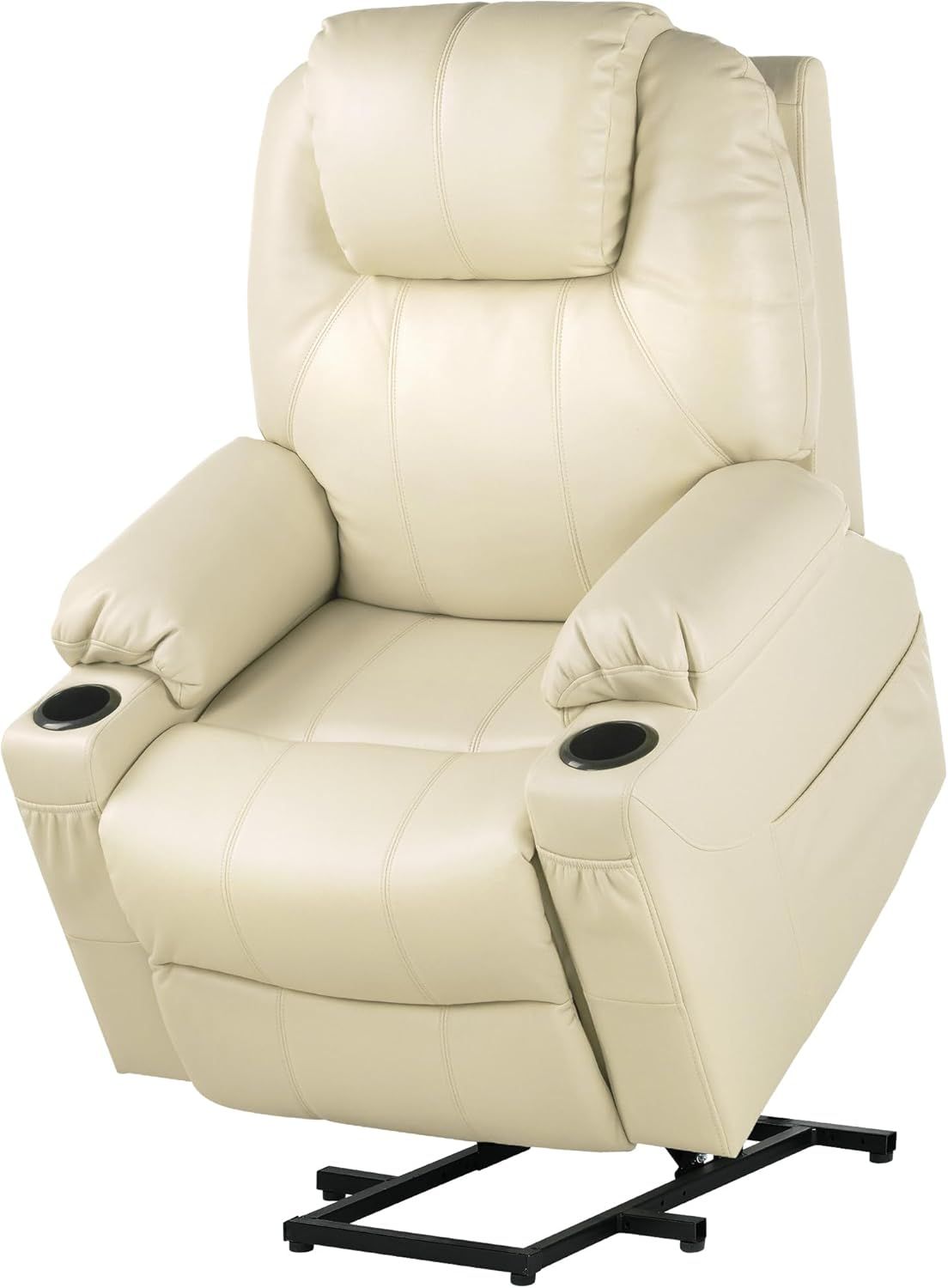 Beige Faux Leather Power Lift Recliner with Massage and Heat