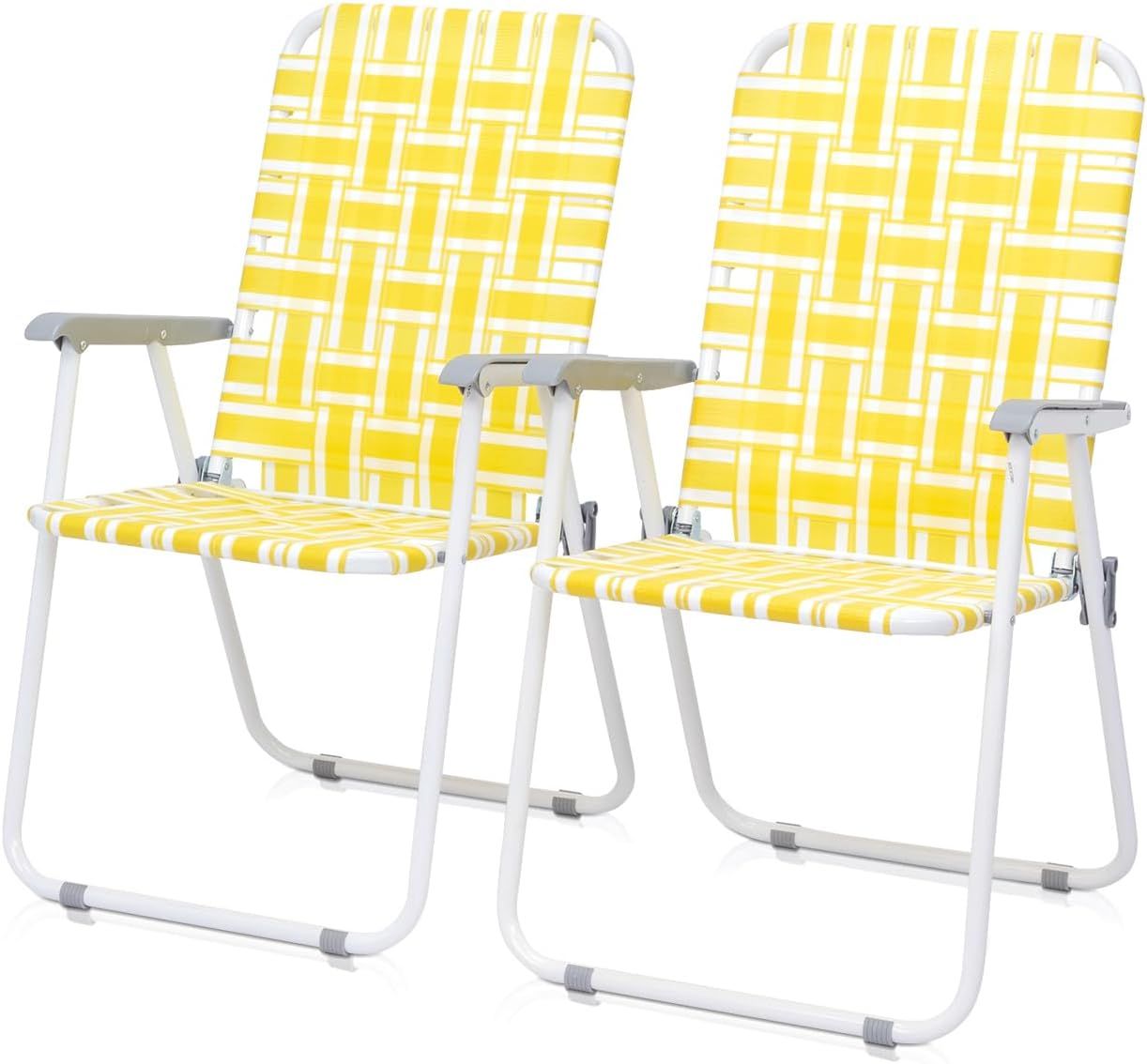 Set of 2 Yellow Webbed Folding Camping Chairs