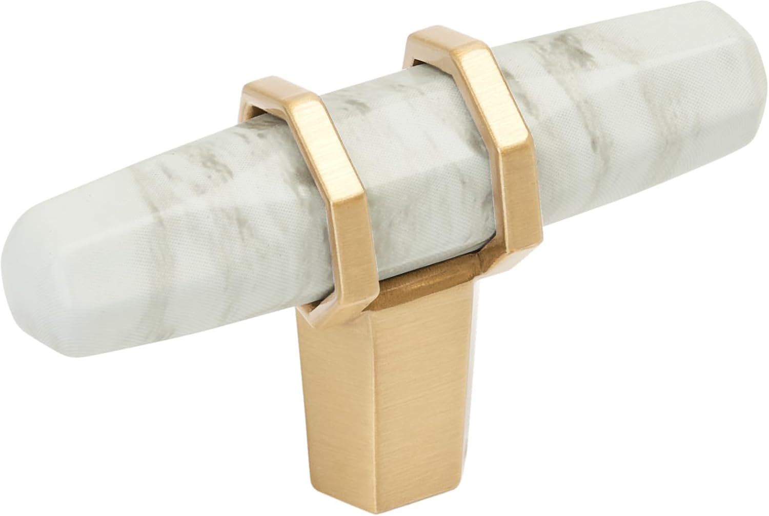 Amerock Carrione 2-1/2 inch (64mm) Length Marble White/Champagne Bronze Cabinet Knob, BP36647MWCZ