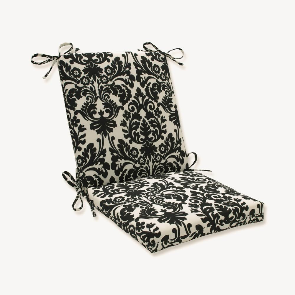 Elegant Damask Black & Ivory Outdoor Chair Cushion with Ties