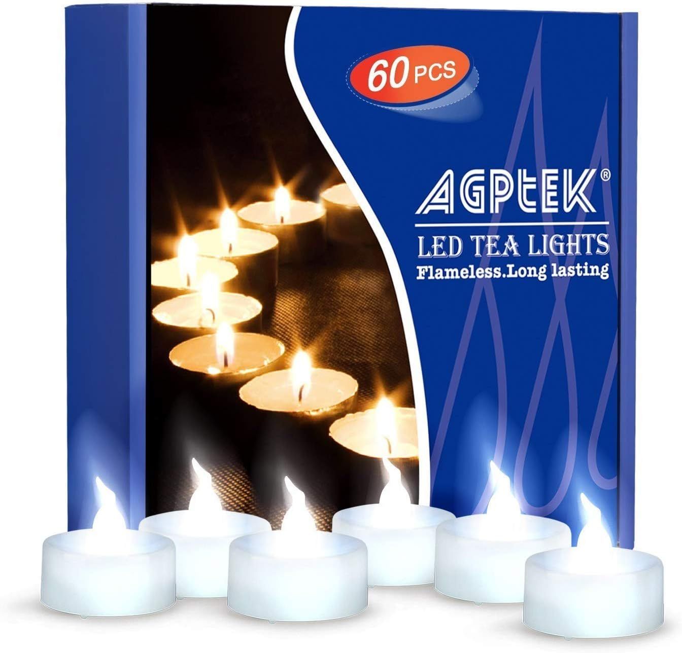 Cool White Flameless LED Tealight Candles, 60 Pack