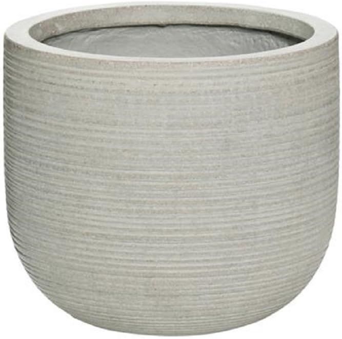 Small Light Gray Ficonstone Round Ridged Indoor Outdoor Planter