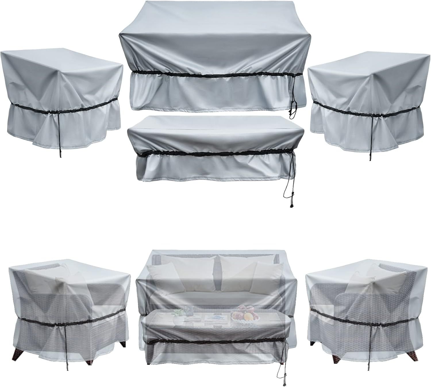 Gray Waterproof Oxford Patio Furniture Cover Set