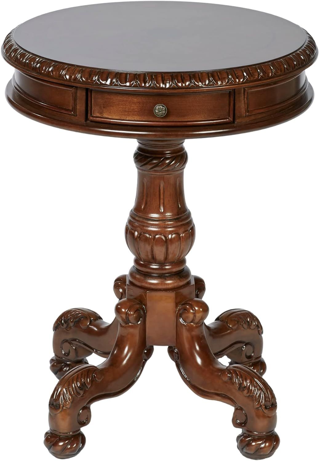 Autumn Cherry Round Wood Pedestal End Table with Storage