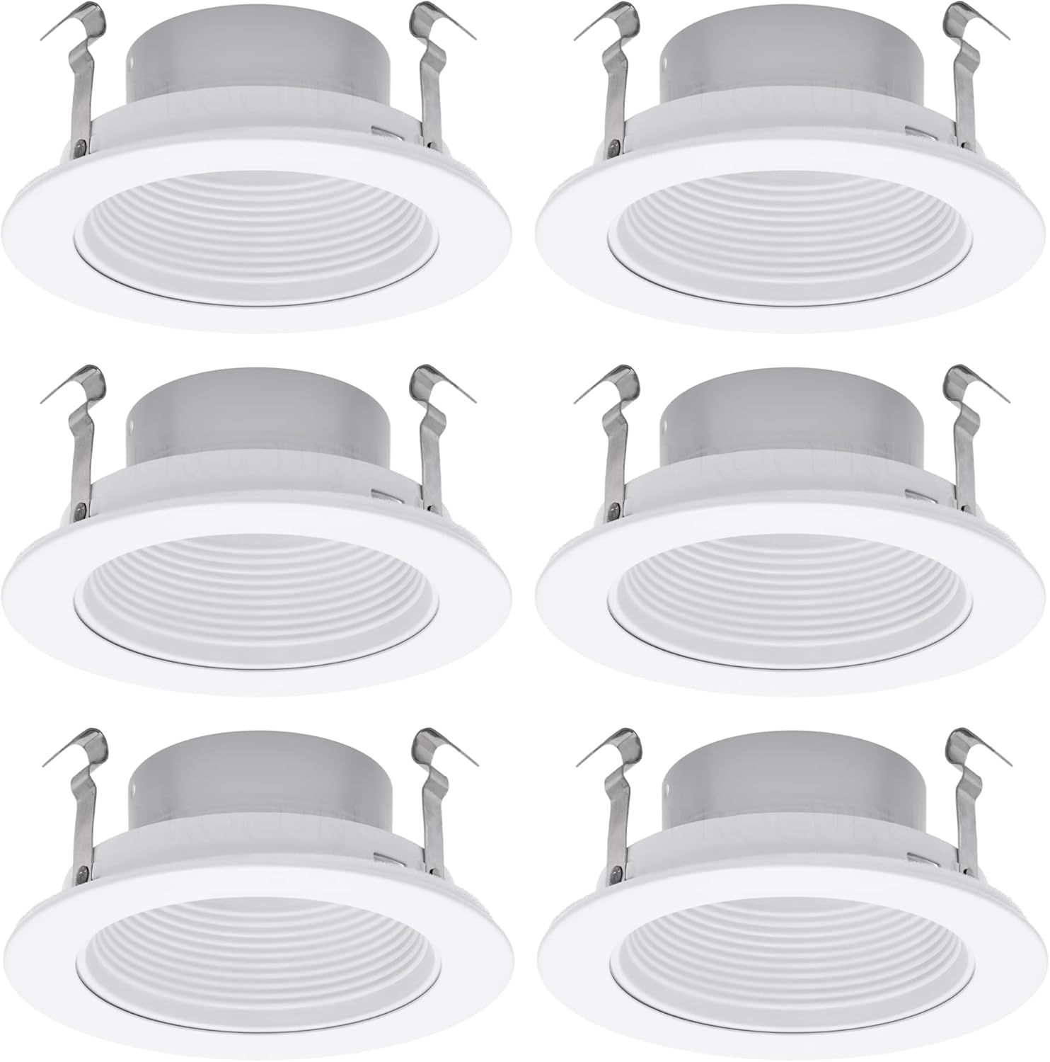 White 4-Inch Recessed Can Light Trim with Step Baffle, 6-Pack