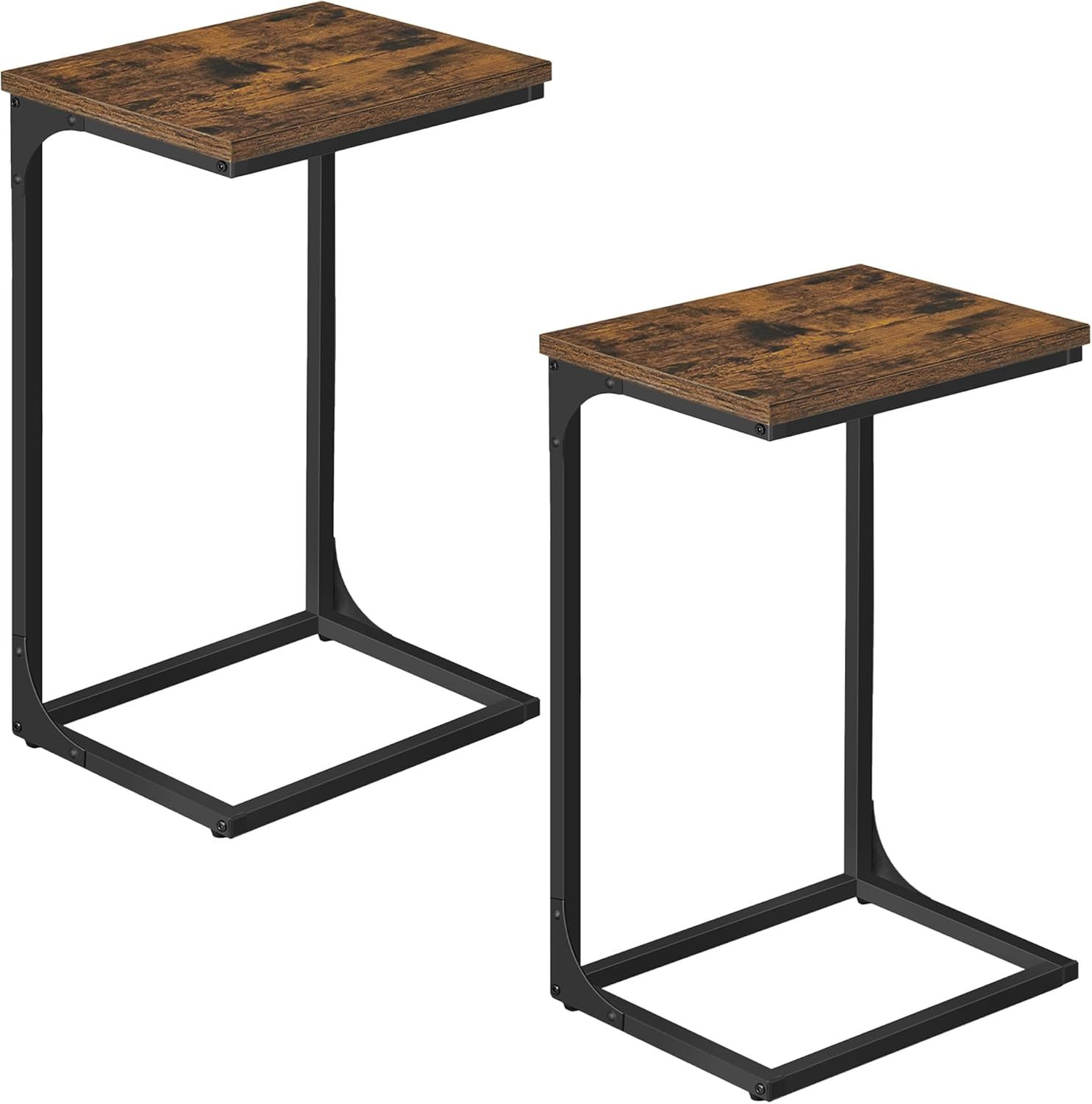 Rustic Brown and Black C-Shaped Metal Frame Side Table