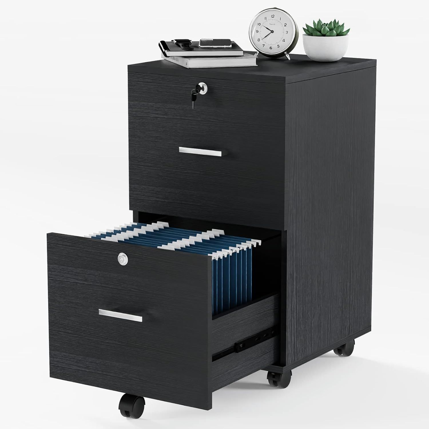 Black Mobile 2-Drawer Lockable Water-Resistant File Cabinet