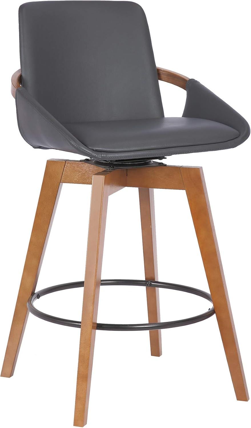 Baylor Gray Faux Leather and Walnut Swivel Bar Stool