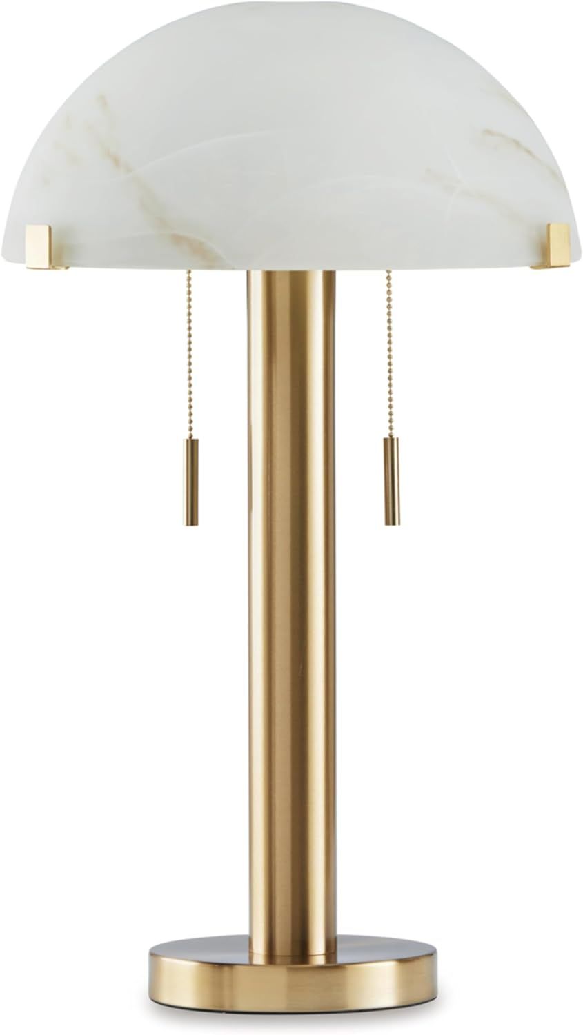 Gold Brass Table Lamp with White Glass Dome Shade