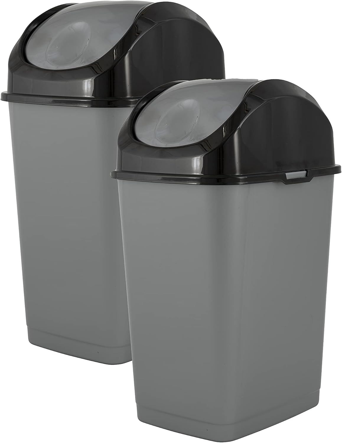 Compact Gray Plastic Trash Can with Swing Lid, 2-Pack