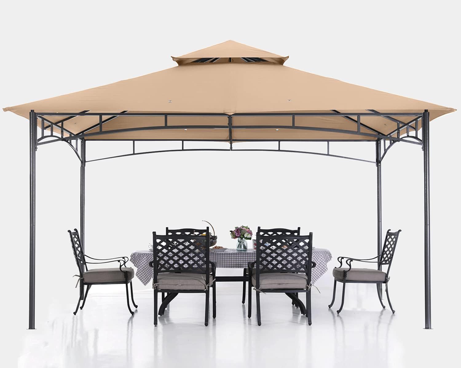 Beige 10x12 Outdoor Steel Frame Gazebo with Vented Top