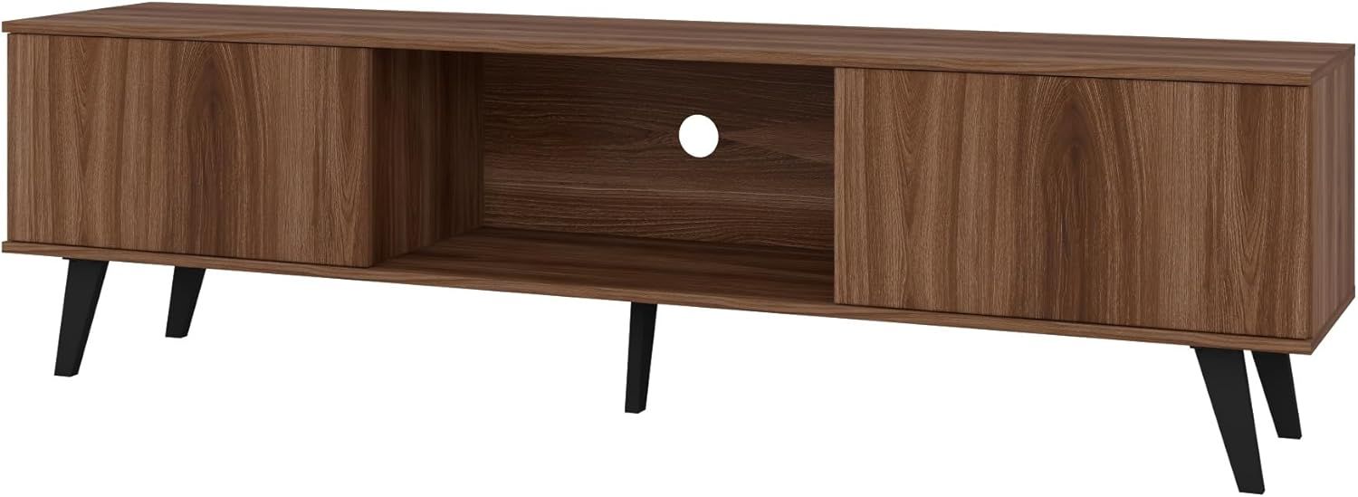 Nut Brown Mid-Century Modern TV Stand with Cabinet