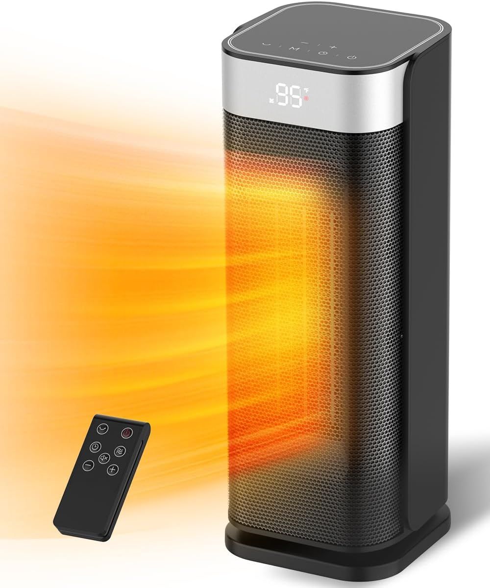 Black Ceramic Electric Tower Heater with Thermostat