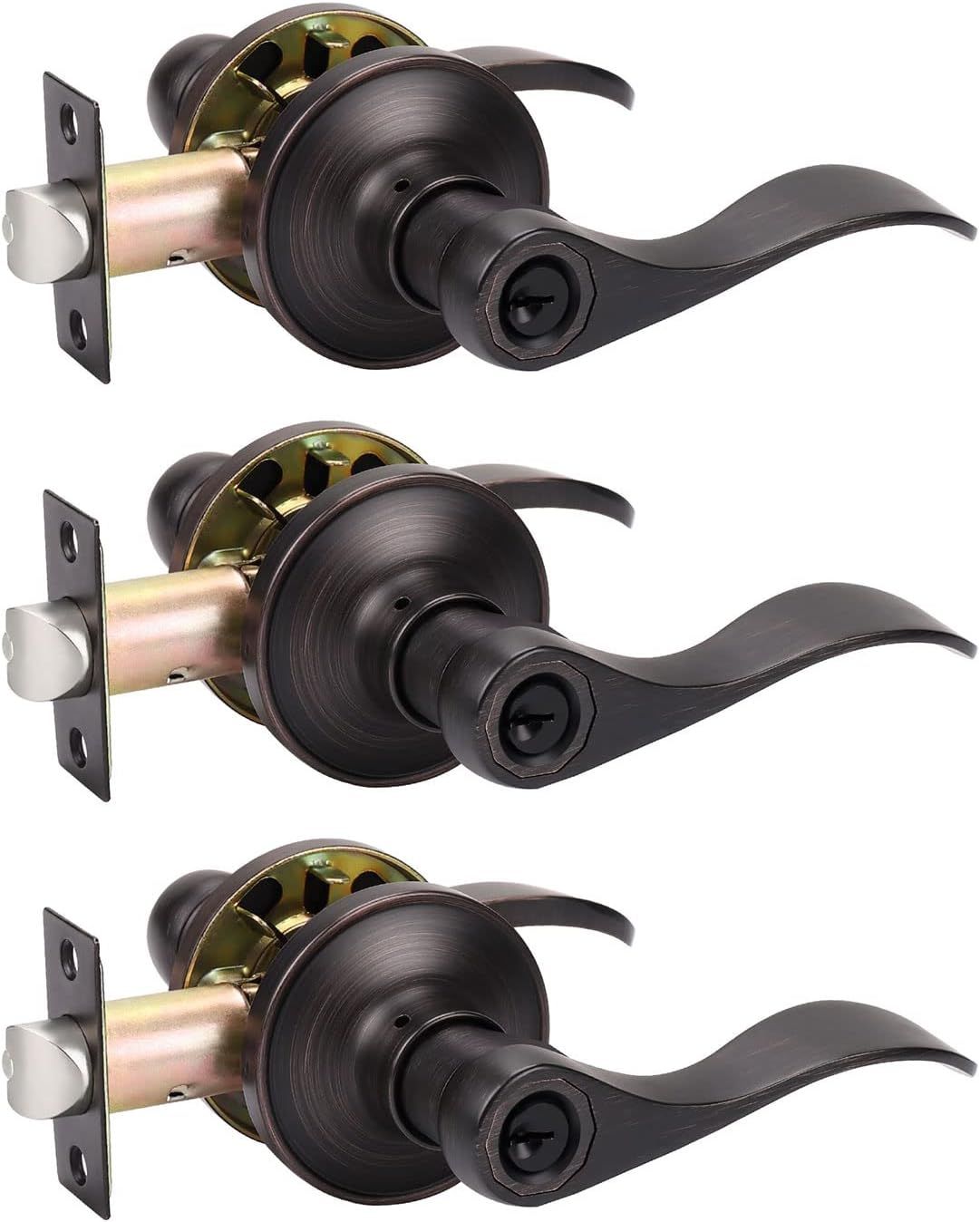 Oil Rubbed Bronze Modern Key Lock Door Lever Set