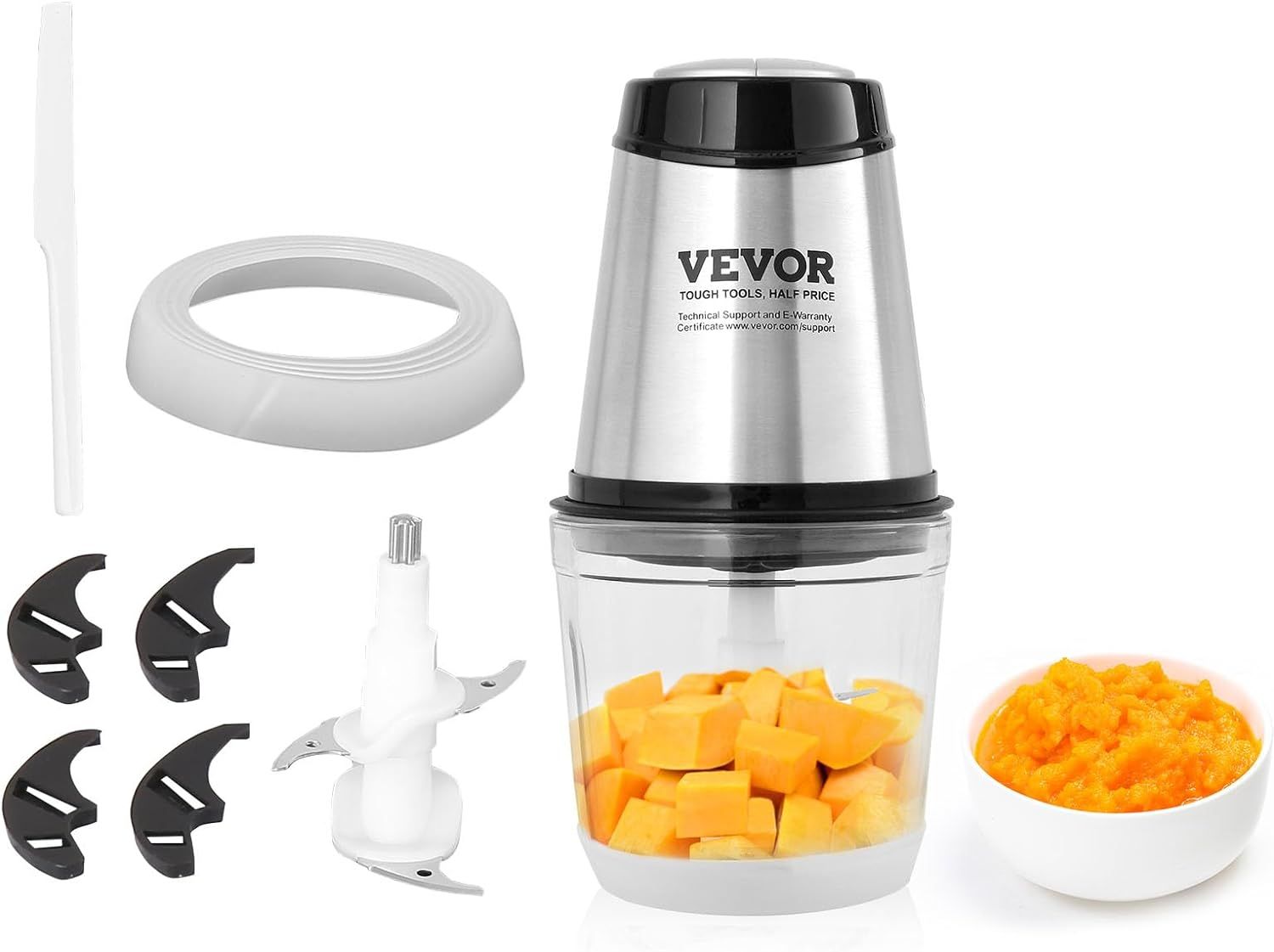 VEVOR Silver 2-Speed Stainless Steel Mini Food Processor