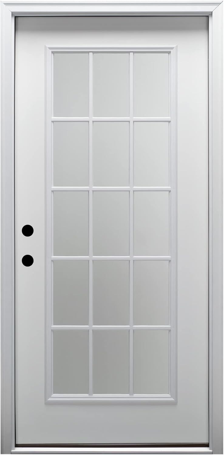 Primed Fiberglass 15 Lite Clear Glass Prehung Front Door