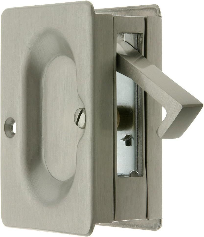 Satin Nickel Mid-Century Pocket Door Passage Set