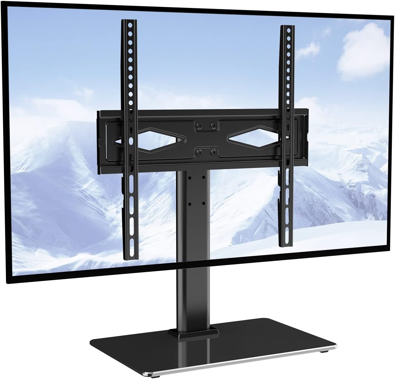 Black Adjustable Swivel TV Stand with Tempered Glass Base