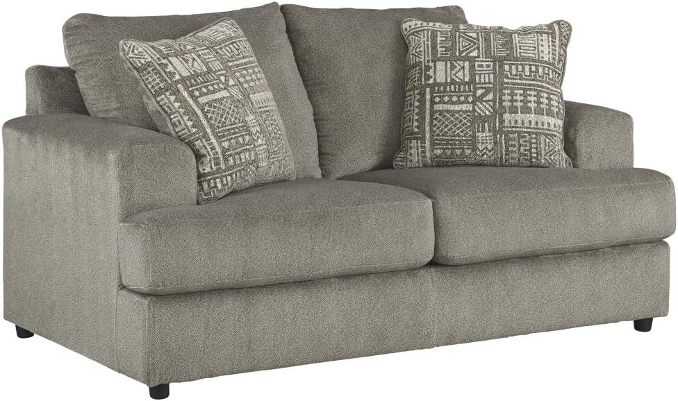 Gray Microfiber Stationary Loveseat with Jacquard Chenille Pillows