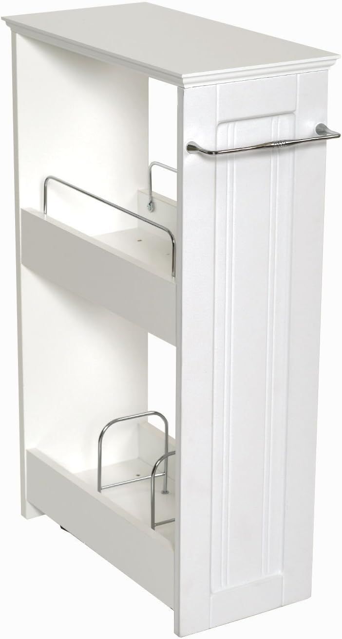 White MDF Freestanding Rolling Bath Shelves with Towel Bar