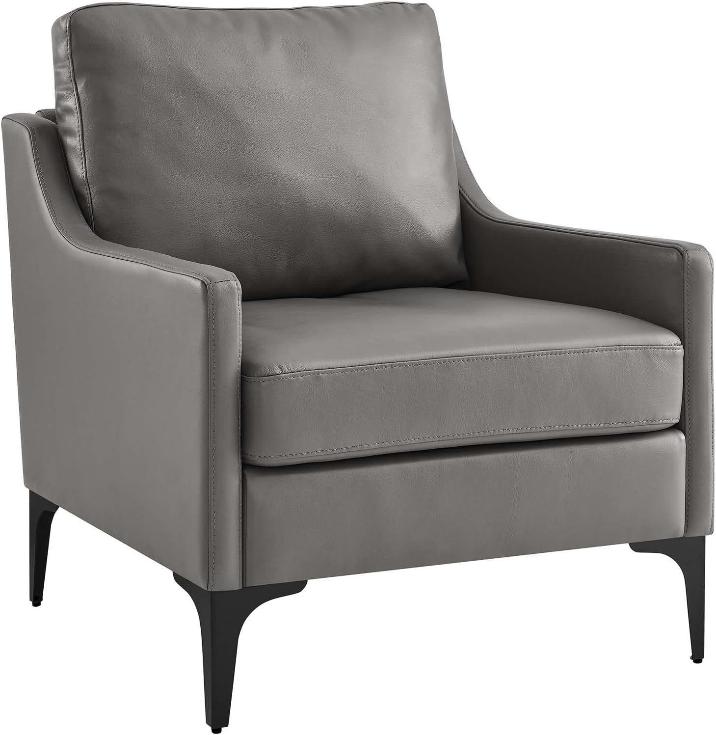 Gray Leather Mid-Century Modern Accent Chair with Metal Legs