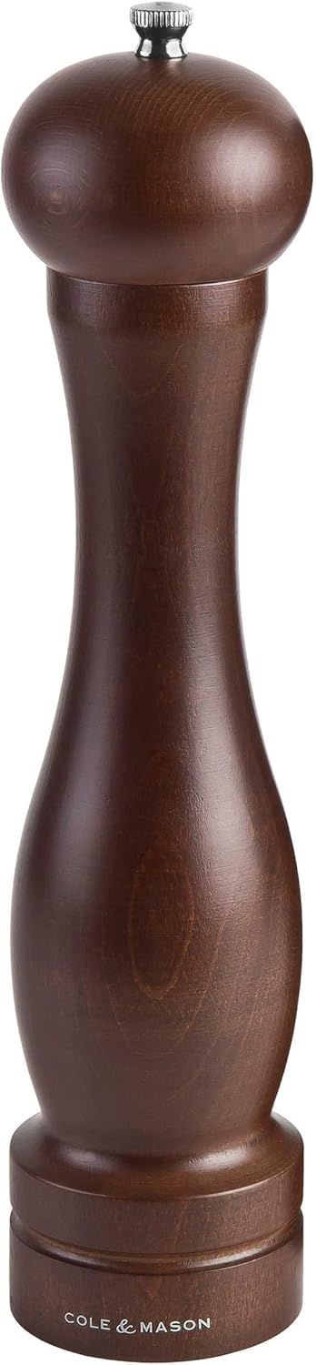 12.5-inch Dark Brown Beech Wood Pepper Mill with Metal Knob