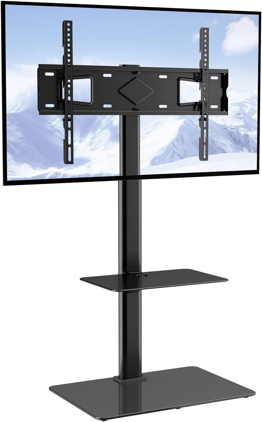 Black Adjustable TV Stand with Mount and Tempered Glass Base