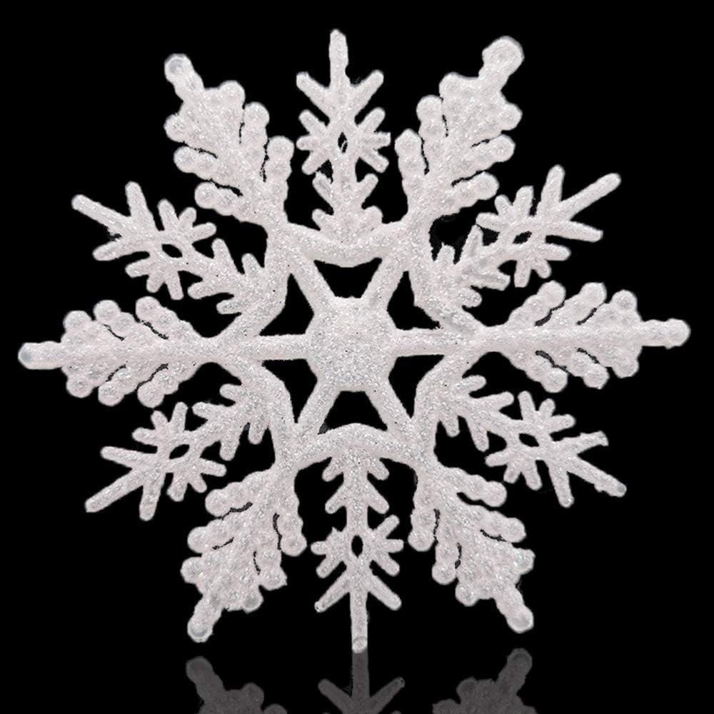 Large White Glittered Plastic Snowflake Hanging Ornaments Set