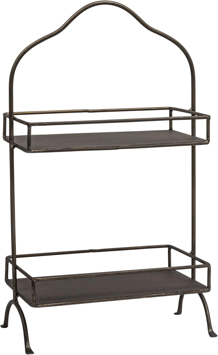 Provencal Farmhouse Style 2-Tier Distressed Black Metal Tray