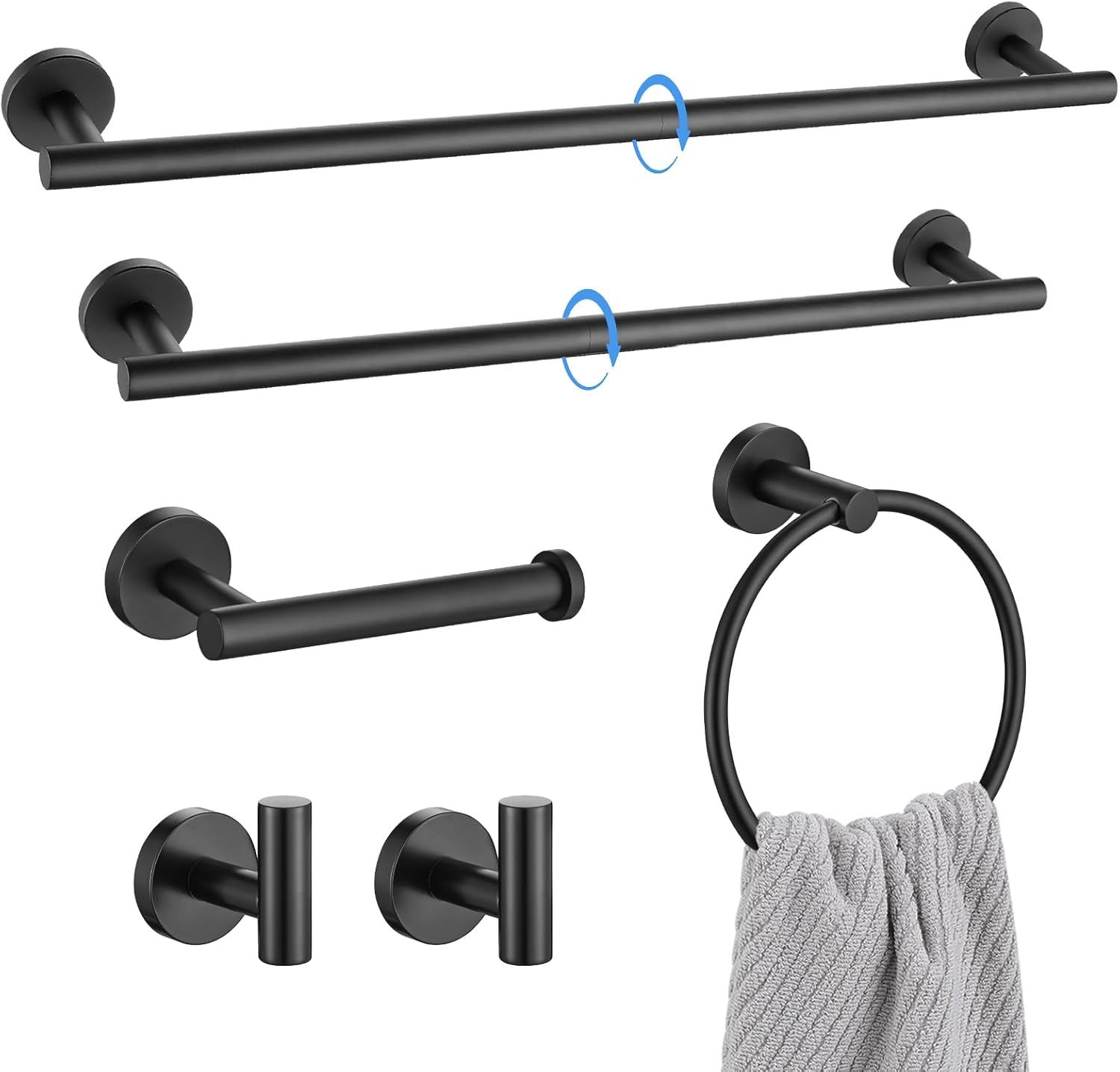 Matte Black 6-Piece Stainless Steel Bathroom Hardware Set