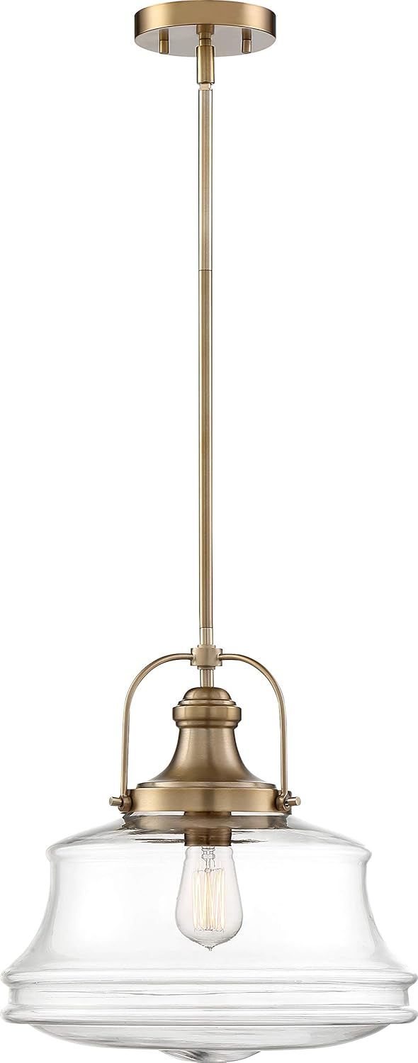 Basel 14'' Clear Glass Globe Pendant in Burnished Brass