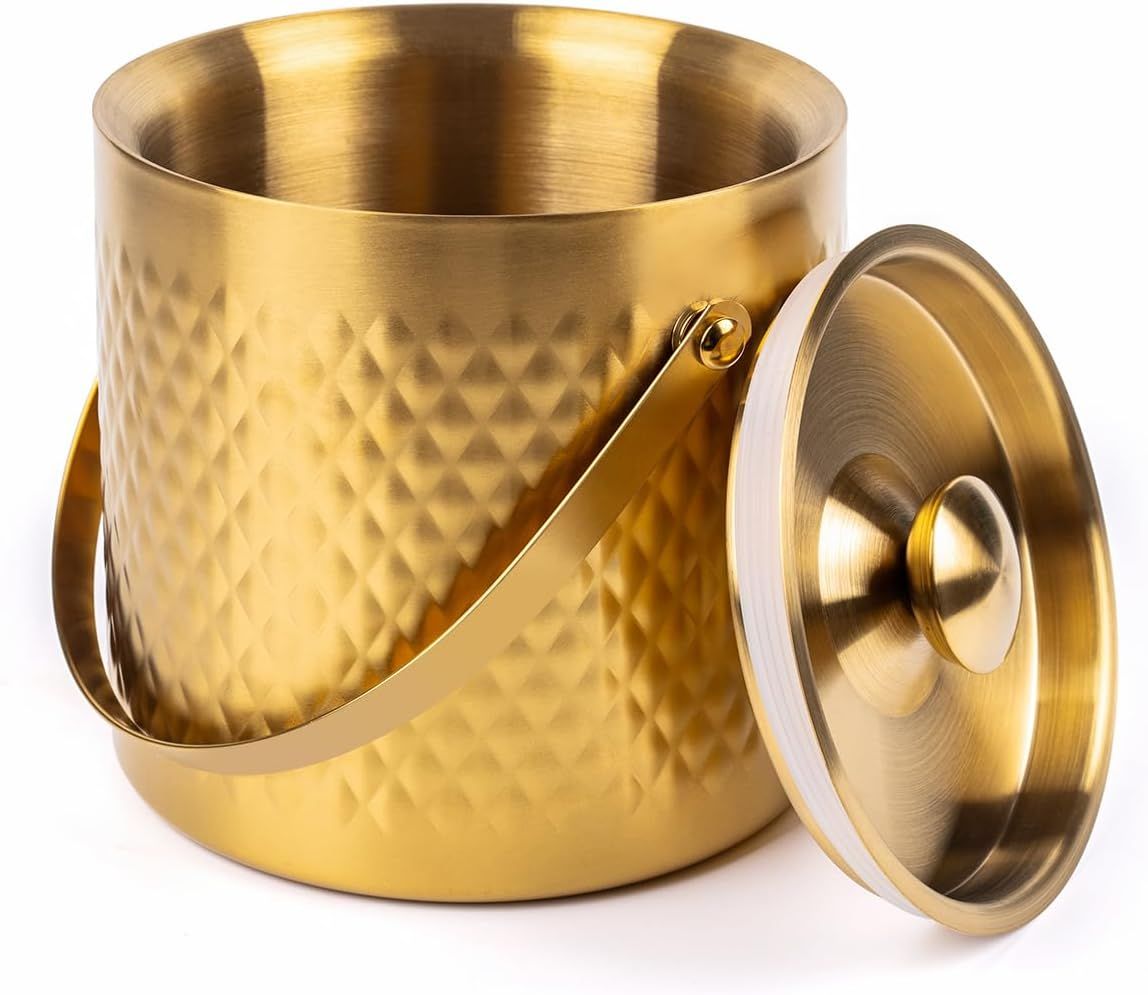 Gold Double-Wall Insulated Stainless Steel Ice Bucket with Lid