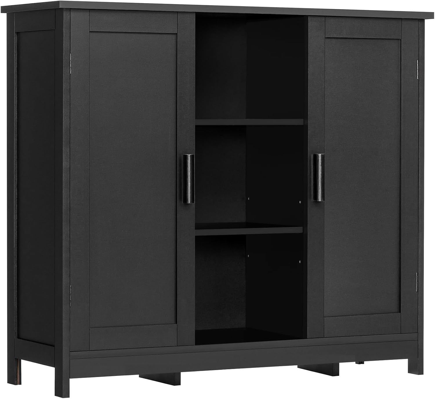 Black Medium Wood Living Room Cabinet with Adjustable Shelving