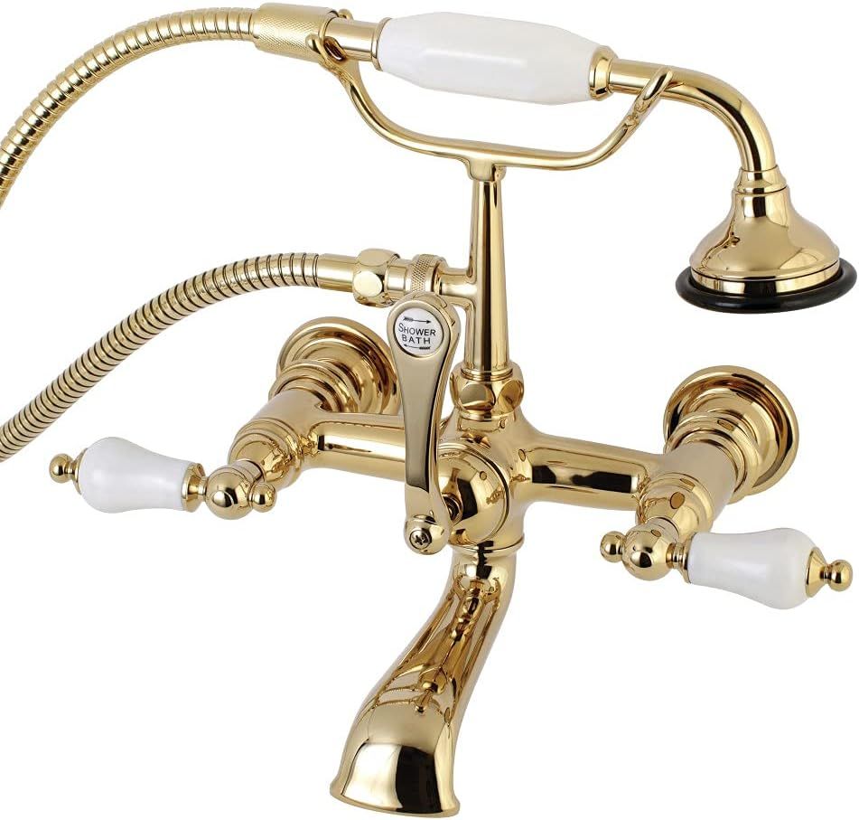 Polished Brass Wall Mount Clawfoot Tub Faucet with Hand Shower