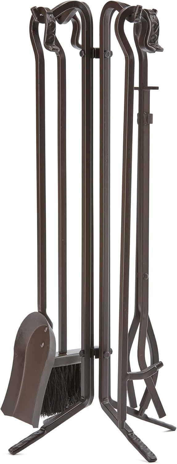 Bronze 27" Iron Fireplace Tool Set with Crook Handles