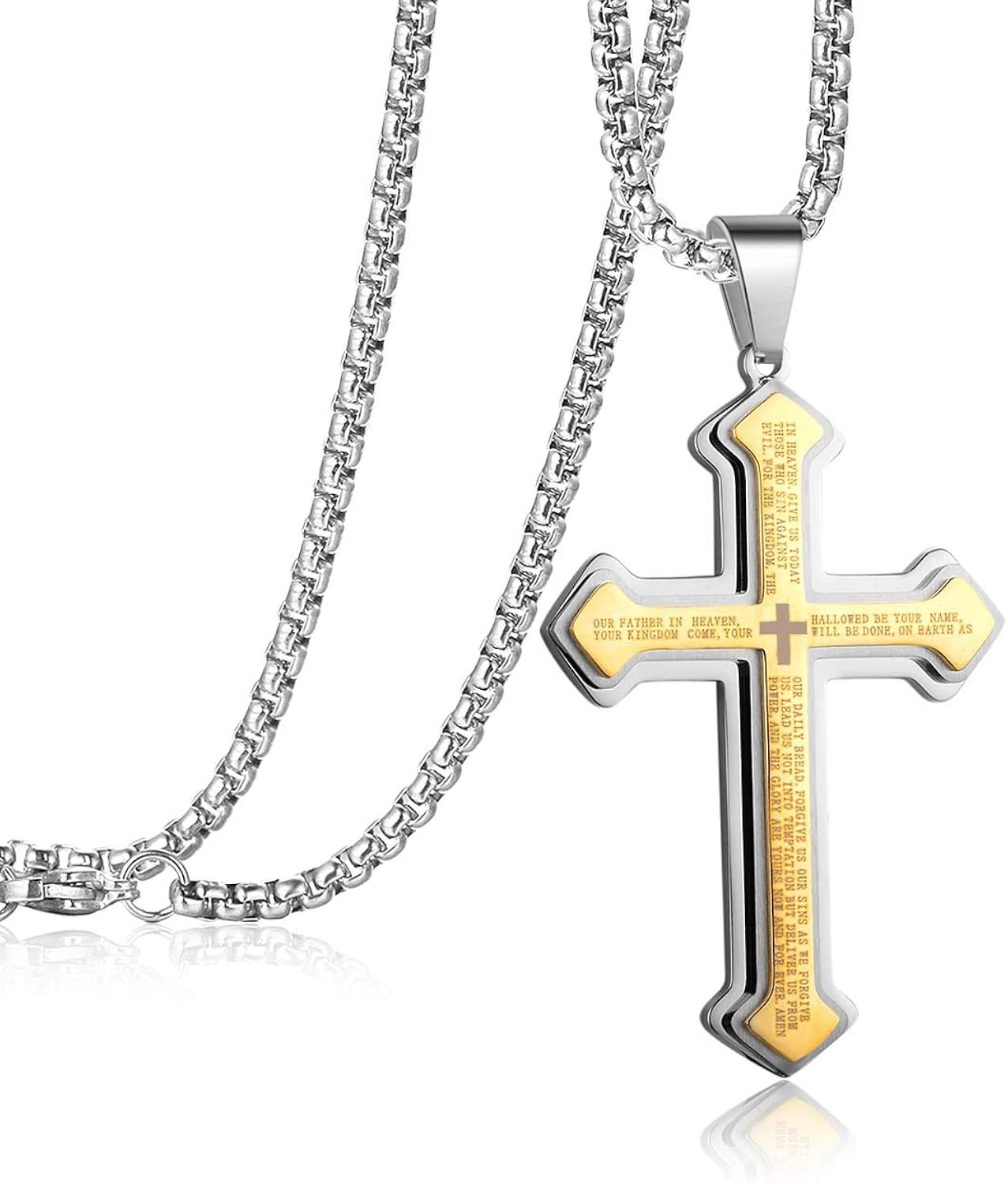 Gold and Silver Stainless Steel Cross Pendant Necklace