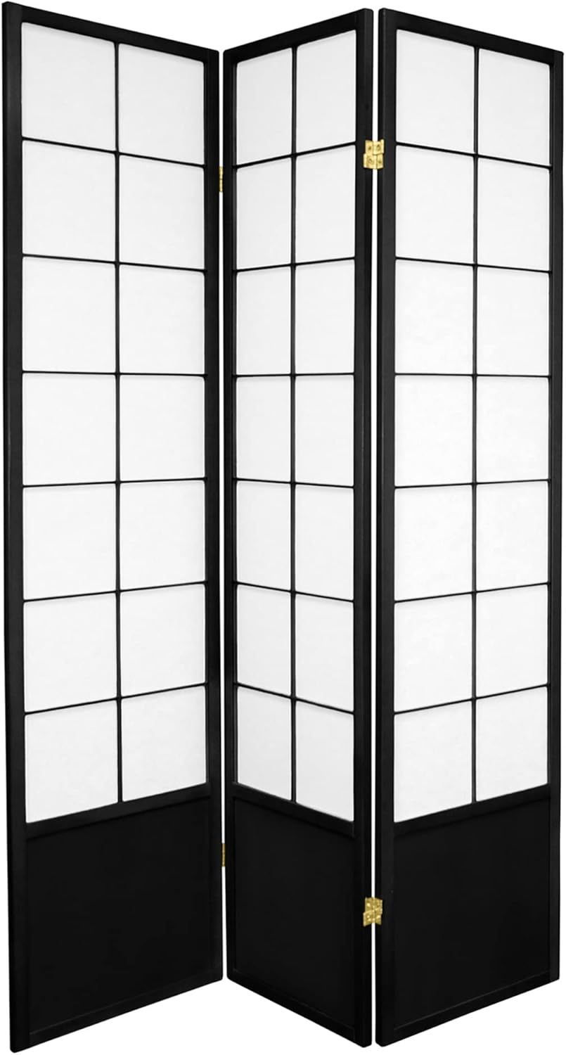 Black 3-Panel Shoji Screen with Spruce Frame