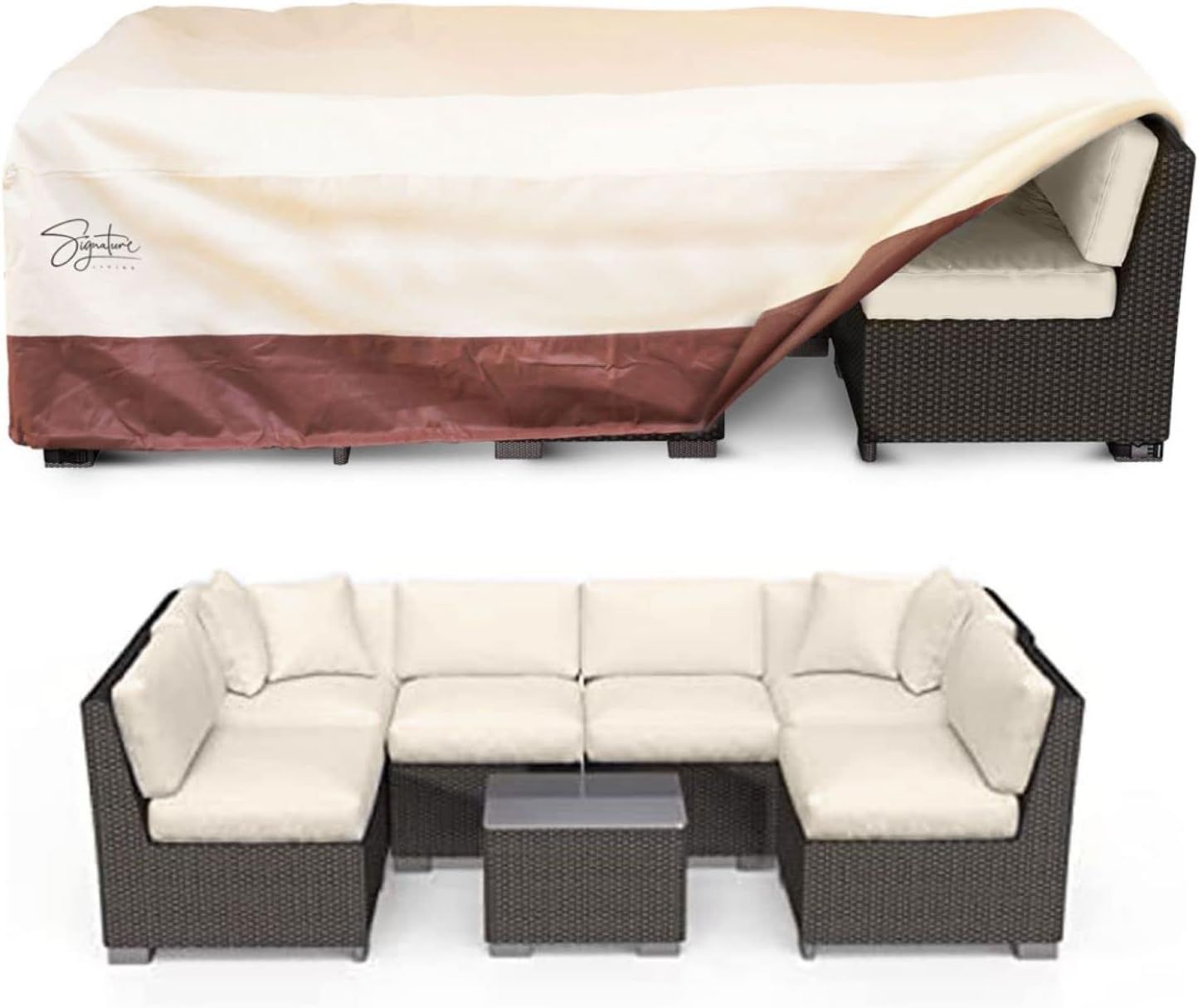 Extra Large Beige and Brown Waterproof Outdoor Couch Cover