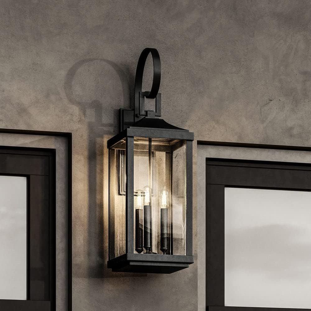 Midnight Black Transitional Lantern Wall Sconce with Clear Glass