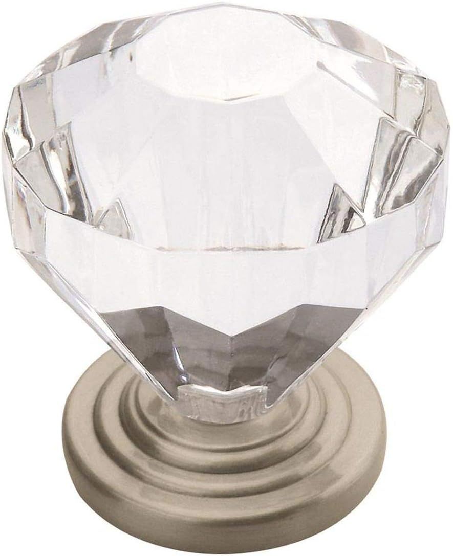 Satin Nickel and Clear Crystal Round Cabinet Knob 1-1/4 inch