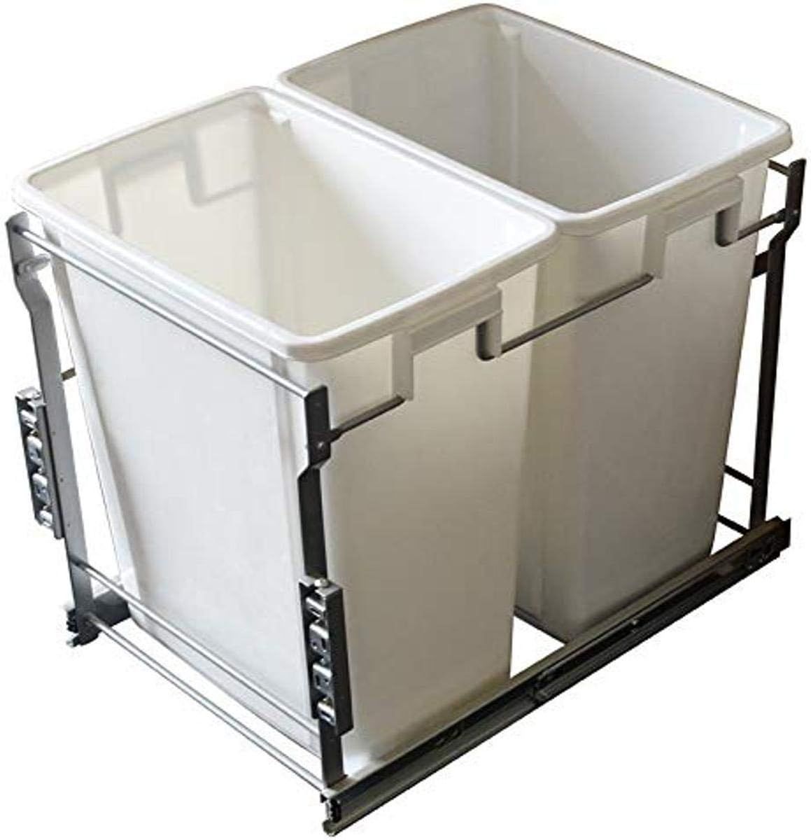 White Double Bin Pull-Out Trash Can System with Steel Frame